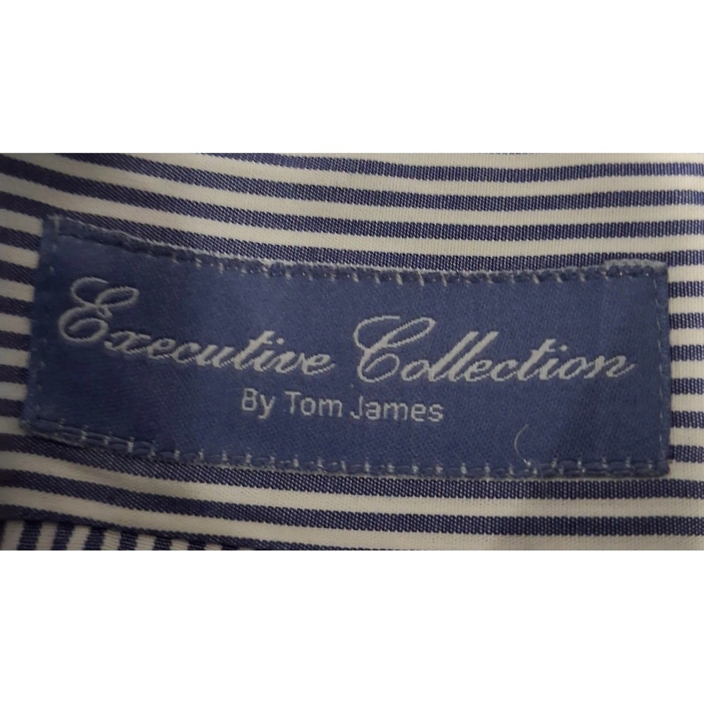 Tom James Executive Collection Mens Blue White Striped Custom Dress Shirt - Picture 2 of 7